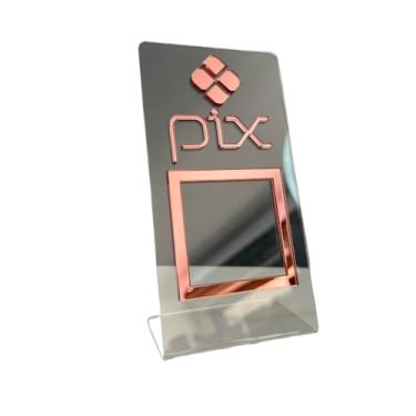 Imagem de Placa Display Pix C/Base Mesa Balcão Pagamento Qr Corde Acrilico(ROSE FUNDO TRANSPARENTE)