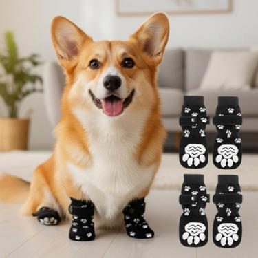 Imagem de 4 meias antiderrapantes para cães - botas de cachorro para evitar lamber patas, sapatos antiderrapantes para cães ao ar livre, ótimo para proteção de patas de cães