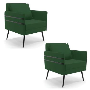 Imagem de Kit 02 Poltronas Veludo Verde Pés Palito De Ferro Preto