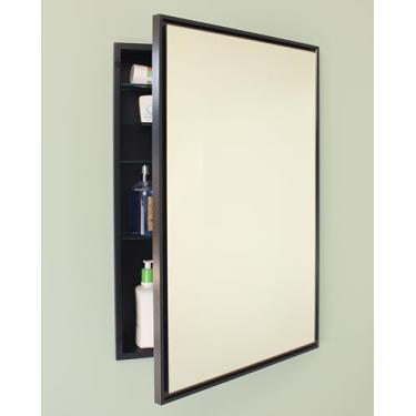 Imagem de Armário de remédios para banheiro embutido retangular Parker Metro Metro 50 x 71 cm, espelho flutuante, abertura de parede, aço revestido a pó, prateleiras de vidro ajustáveis, fecho magnético, preto