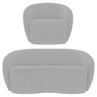 Imagem de Sofá 2 Lugares Living 160cm E 1 Poltrona Giratória Garbin Z08 Boucle Cinza - Mpozenato