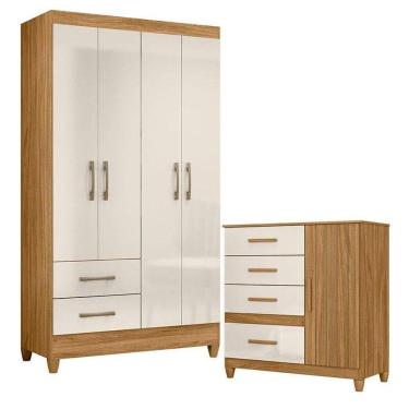 Imagem de Guarda Roupa Solteiro Chile E Cômoda Vênus Com Pés Freijó Off White - Moval