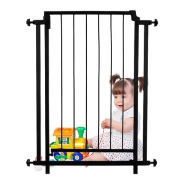 Imagem de Portão de Proteção em Aço, Branco e Preto, Altura 86 cm, Ajustável 65-124 cm, Sistema de Pressão Sem Furos, Para Crianças e Pets, Com Extensor e Trava de Segurança (Preto, 95 até 99cm)