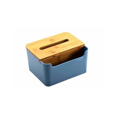 Imagem de Porta Lenço Papel Máscara 18x15cm Caixa Azul Bambu Natural