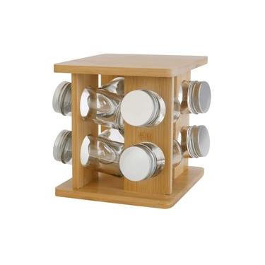 Imagem de Porta Tempero E Condimento Giratório De Bambu 8 Peças - Dolce Home