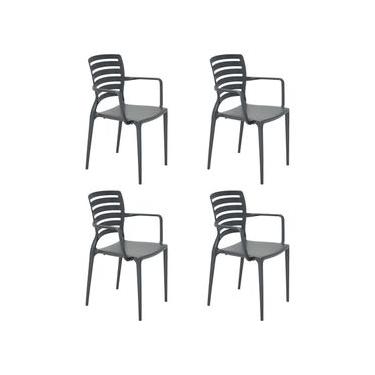 Imagem de Conjunto de 4 Cadeiras Plásticas Tramontina Sofia Encosto Horizontal e Braços Polipropileno e Fibra de Vidro Grafite NA
