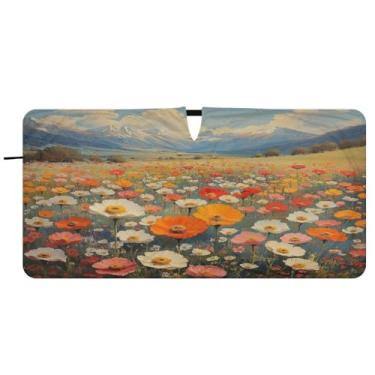 Imagem de Blueangle Pára-brisas vintage flores silvestres pintura a óleo - 149.9 cm x 76.2 cm dobrável carro janela frontal blocos pára-sol raios UV viseira de sol (884)