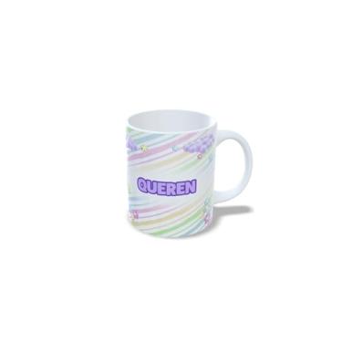 Imagem de caneca cerâmica 325 ml alfabeto princesas, todas as letras, nomes personalizados, Design Colorido com Flores (q)