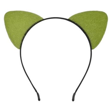Imagem de HoveBeaty Orelhas de gato pretas, tiara de orelhas de gato, orelhas de gato macias, acessórios de cabelo para baile de máscaras de cosplay de Halloween (verde claro)