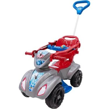 Imagem de Quadriciclo Infantil Baby Spyder, Veículo de Passeio com Empurrador, Vermelho e Cinza com Detalhes Azuis, Tema Aranha, Diversão, Segurança e Estilo