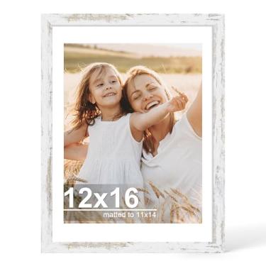 Imagem de Hongkee Porta-retrato de 30 x 40 cm com vidro, para exibição de 28 x 35 cm com tapete ou 30 x 40 sem tapete, molduras de madeira para fotos de 28 x 35 cm para montagem na parede (branco envelhecido