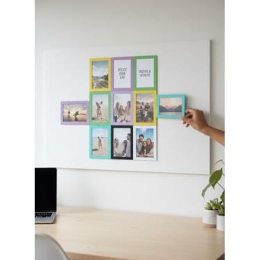 Imagem de Molduras magnéticas para geladeira – Pacote com 6 bolsos multicoloridos para fotos Instax Square, Polaroid 300 e carteira (8 x 7 cm) para armários, armários e decoração de casa