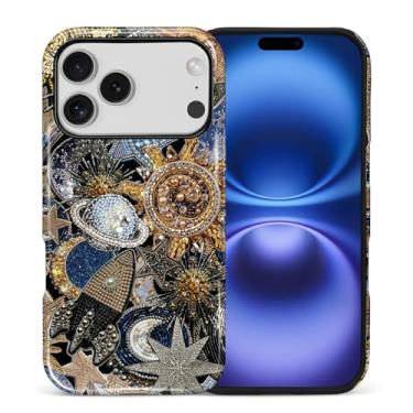 Imagem de ANLUN STORE Capa para iPhone 17 Pro, proteção dupla híbrida TPU macio + PC rígido à prova de choque, capa protetora antiarranhões e fina para homens e mulheres - design vintage sol colagem celestial