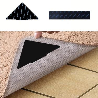 Imagem de kkmilamila Conjunto de pinças antiderrapantes de 32 peças: 16 tapetes retangulares e 16 triangulares, fita dupla face reutilizável para pisos e azulejos de madeira, forte aderência, sem resíduos