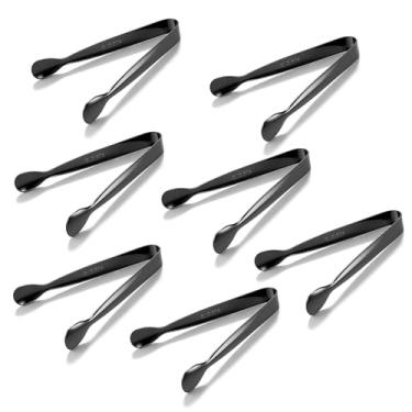 Imagem de Conjunto de 7 peças de mini pinças de servir, pinças pequenas de aço inoxidável 304 de 11 cm, pequenos utensílios de cozinha, pinças pretas de açúcar para aperitivos, chá, café, sobremesas