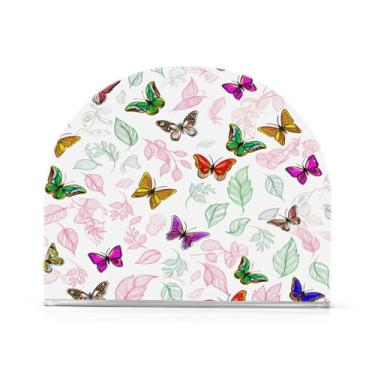 Imagem de JUZIHAI Porta-guardanapos de folhas de borboletas para mesa dispensador de guardanapo de acrílico para mesa suporte de lenços independente para cozinha sala de jantar bar festa decoração de casa