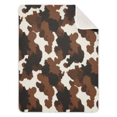 Imagem de Qilmy Cobertor de bebê com estampa de couro bovino 76 x 101 cm, cobertor infantil de algodão macio para meninos e meninas, cobertor leve e quente para bebês e bebês recém-nascidos