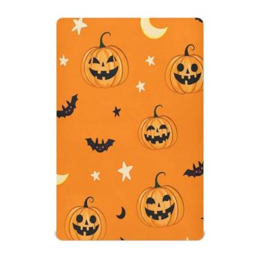 Imagem de JUZIHAI Lençol de berço de Halloween para meninos e meninas, lanternas assustadoras de Halloween, macio, elástico, respirável, capa de colchão para berço padrão e cama infantil, 132 x 71 cm