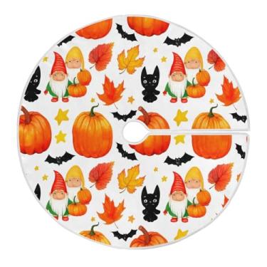 Imagem de Qilmy Saia de árvore de Natal de Gnomos e Gato de Ação de Graças, tapete de cobertura de base de árvore redondo de 128 cm, ornamentos festivos de Natal para decoração de festas de inverno em casa