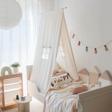 Imagem de BEIOUDEXIN Tenda para cama de dossel infantil – tenda suspensa de linho de algodão para quarto infantil, casa de brinquedo, decoração de quarto, dossel de cama para meninas, decoração de quarto de