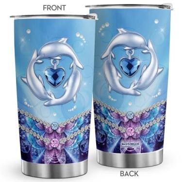 Imagem de Copo de viagem Oasisdream 600 ml com estampa de golfinhos em aço inoxi