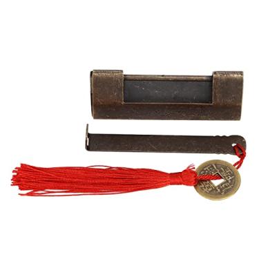 Imagem de QANYEGN Cadeado chinês antigo, fechadura e chave vintage, cadeado decorativo para porta de armários para pequena caixa de madeira, baú, mala