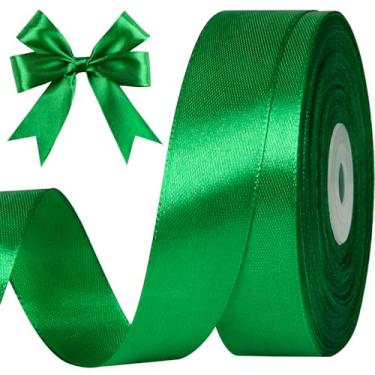 Imagem de CLUEWR Fita de cetim verde esmeralda de 2,5 cm, rolo de fita de tecido sólido para buquês de flores, embrulho de presente, casamento, artesanato artesanal