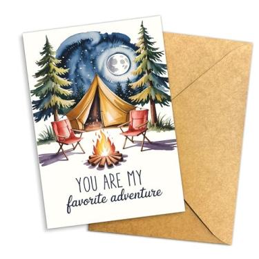 Imagem de Podagree Cartão de felicitações You Are My Favorite Adventure, arte romântica de barraca de acampamento com envelope Kraft, nota de amor ao ar livre para casais caminhantes campistas viajantes – 20 x