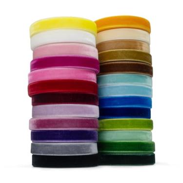 Imagem de Conjunto de fitas de veludo Summer-Ray – 25 cores, 10 mm de largura x 2 jardas cada rolo, fita artesanal de veludo de um lado para costura, embrulho de presente, scrapbook e decoração DIY