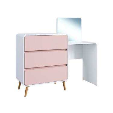 Imagem de Penteadeira Infantil Curve 3 Gavetas Branca e Rosa