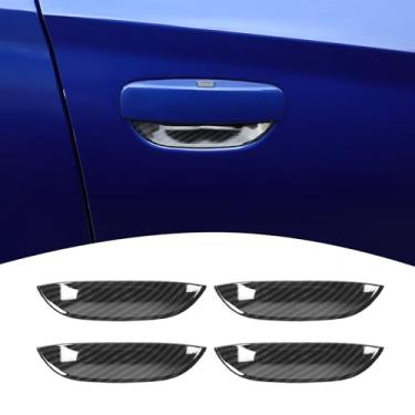 Imagem de PDKLIN Para tampa da maçaneta da porta do carregador, tigela de acabamento adequada para Dodge Charger 2011-2023, acessórios externos de fibra de carbono preta, 4 peças