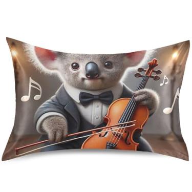 Imagem de Linda capa de almofada de cetim Koala violino Maestro padrão Queen King capa de travesseiro de resfriamento estética capas de travesseiro para cama de casa, tamanho king, 101,6 cm x 50,8 cm