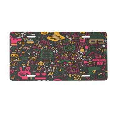 Imagem de Placa de licença colorida de Natal abstrata para a frente do carro placas de carro alumínio metal adequado para caminhão placa de porta de carro bar café acessórios automotivos para homens mulheres 15