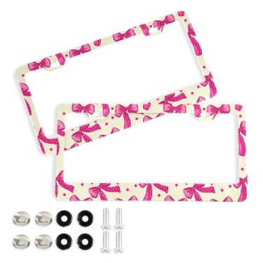 Imagem de SEHANY Lindas molduras de placa de licença de laço rosa, moldura de placa de carro de alumínio à prova de ferrugem com orifícios elípticos e parafusos serve para veículos padrão dos EUA tamanho