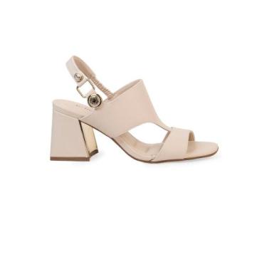 Imagem de Sandália Bebecê Moderna Cabedal Salto Bloco Metalizado, 35, Creme