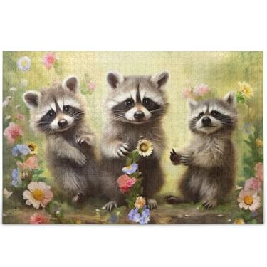Imagem de Quebra-cabeça personalizado com flores de guaxinins fofos, 1000 peças, pintura de brinquedo de arte para adultos, elefante branco, 75 x 50 cm