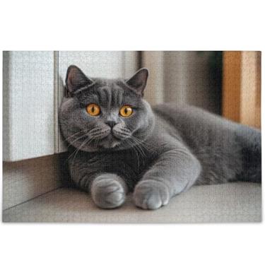 Imagem de Quebra-cabeça adulto gato de pelo curto britânico fofo personalizado 500 peças impressão animal arte decoração cena quebra-cabeças coloridos amigos família jogos presentes, 52 cm x 37,8 cm