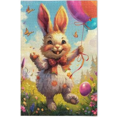 Imagem de Quebra-cabeça de coelho floral coelho da Páscoa para adultos 500 peças família elefantes brancos presentes cena personalizada natureza quebra-cabeça pintura de arte animal, 52 cm x 37,8 cm