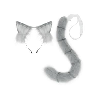 Imagem de QinRuan Animal Cosplay Costume Accessories Furry Faux Fur Cat Ears Headband and Fox Tail Set Halloween Accessory