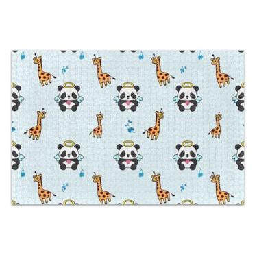 Imagem de Quebra-cabeça fofo Pandas, anjos, girafas, 500 peças para adultos, animais, flores, arte, brinquedo, divertido, adulto, família, elefante, branco, presentes, 51 x 35 cm