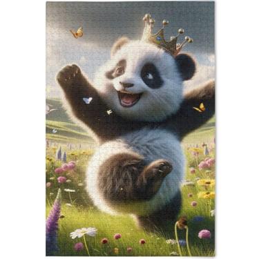 Imagem de Urso panda fofo floral personalizado 1000 peças quebra-cabeças adultos família elefante branco presentes difíceis quebra-cabeça arte brinquedo pintura, 75 cm x 50 cm