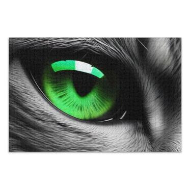 Imagem de Quebra-cabeça adulto 500 peças presentes para jogo elefante branco olhos de gato verde quebra-cabeça divertido arte de pintura animal, 50 x 37 centímetros