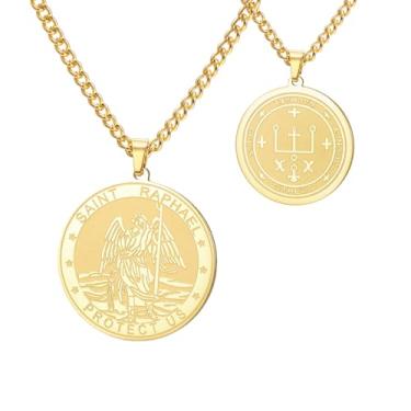 Imagem de TEAMER Colar com pingente de São Rafael Arcanjo da Cura e Proteção St. Raphael, joia religiosa de amuleto para mulheres, Adjustable, Aço inoxidável, Sem Pedra Preciosa