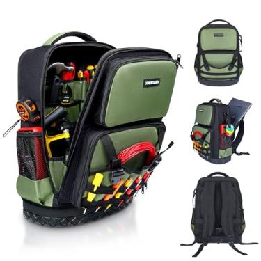 Imagem de Bolsa de ferramentas resistente com vários bolsos, mochila de ferramentas com bolsa de ferramentas, verde