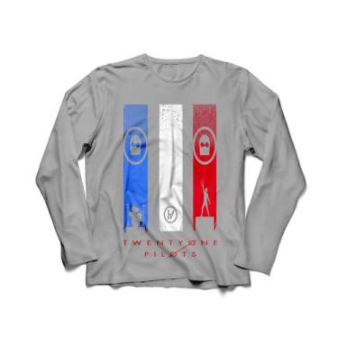 Imagem de Camiseta Manga Longa Masculina Twenty One Pilots, Cinza mescla claro, 