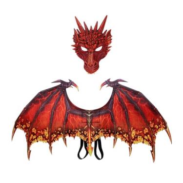 Imagem de LCSVCCXA Conjunto de Asas E Máscaras de Dinossauro, Fantasia de Dragão para Adultos, Brinquedo de Faz de Conta, Adereços para Fantasia de Carnaval E Festa à Má, Vermelho
