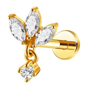 Imagem de FLOGWE G23 Titânio 16G Push in Flatback Stud for Flat, Helix, Tragus, Conch, Lobe CZ Nose Stud Lip Stud Hipoalergênico Cartilagem Brinco Piercing Joia, ONE SIZE, Titânio, Zircônia cúbica