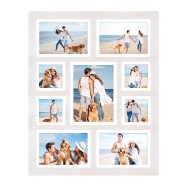 Imagem de YESKAY Colagem de porta-retratos para fotos 15 x 20 e 15 x 17 e 10 x 10 cm, moldura branca rústica com 9 aberturas com vidro verdadeiro, molduras de família, decoração de parede ou mesa (1 pacote)