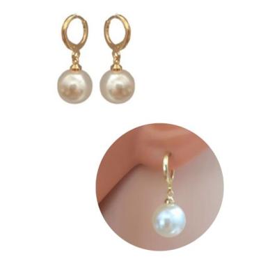 Imagem de Brinco de Pérola com Argolinha folheado Ouro 18k Antalérgico - Mixfolh