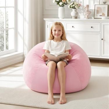 Imagem de Homguava Poltronas de feijão de 6 m, saco de feijão, confortável, espuma viscoelástica para adolescentes, veludo envelhecido e veludo cotelê, capa lavável para sala de estar, casa (veludo cotelê, rosa